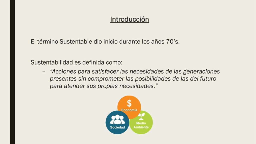 Introducción El término Sustentable dio inicio durante los años 70’s.