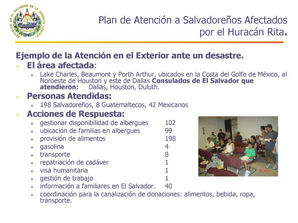 Plan de Atención a Salvadoreños Afectados por el Huracán Rita.