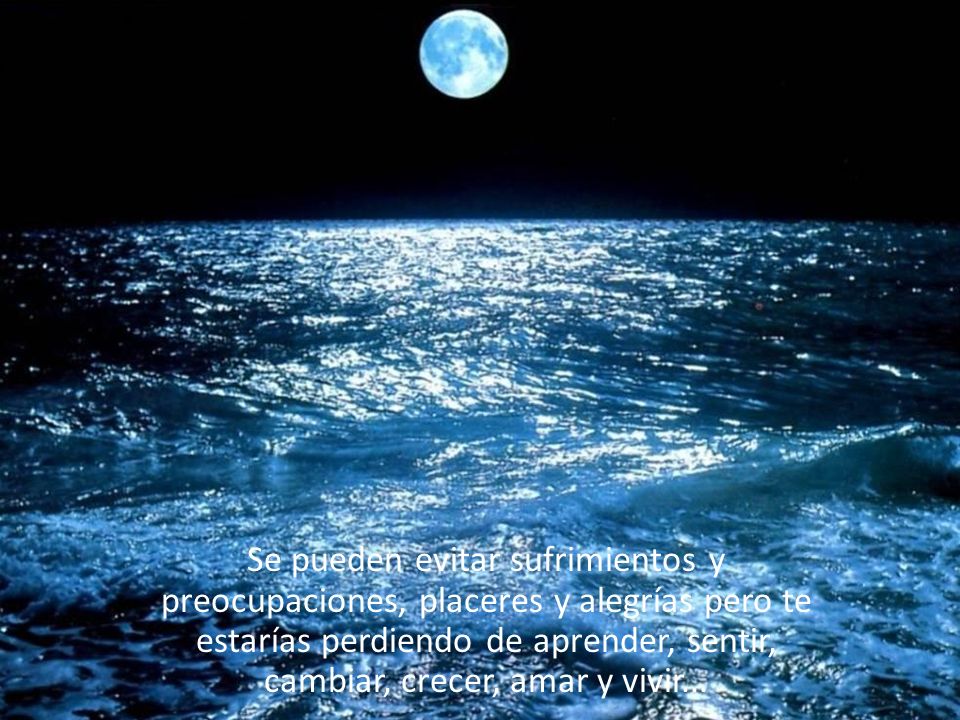 Se pueden evitar sufrimientos y preocupaciones, placeres y alegrías pero te estarías perdiendo de aprender, sentir, cambiar, crecer, amar y vivir...