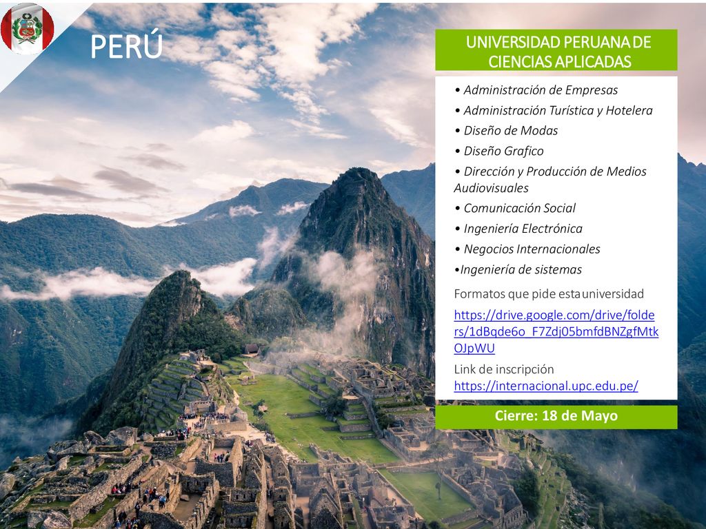 PERÚ UNIVERSIDAD PERUANA DE CIENCIAS APLICADAS Cierre: 18 de Mayo