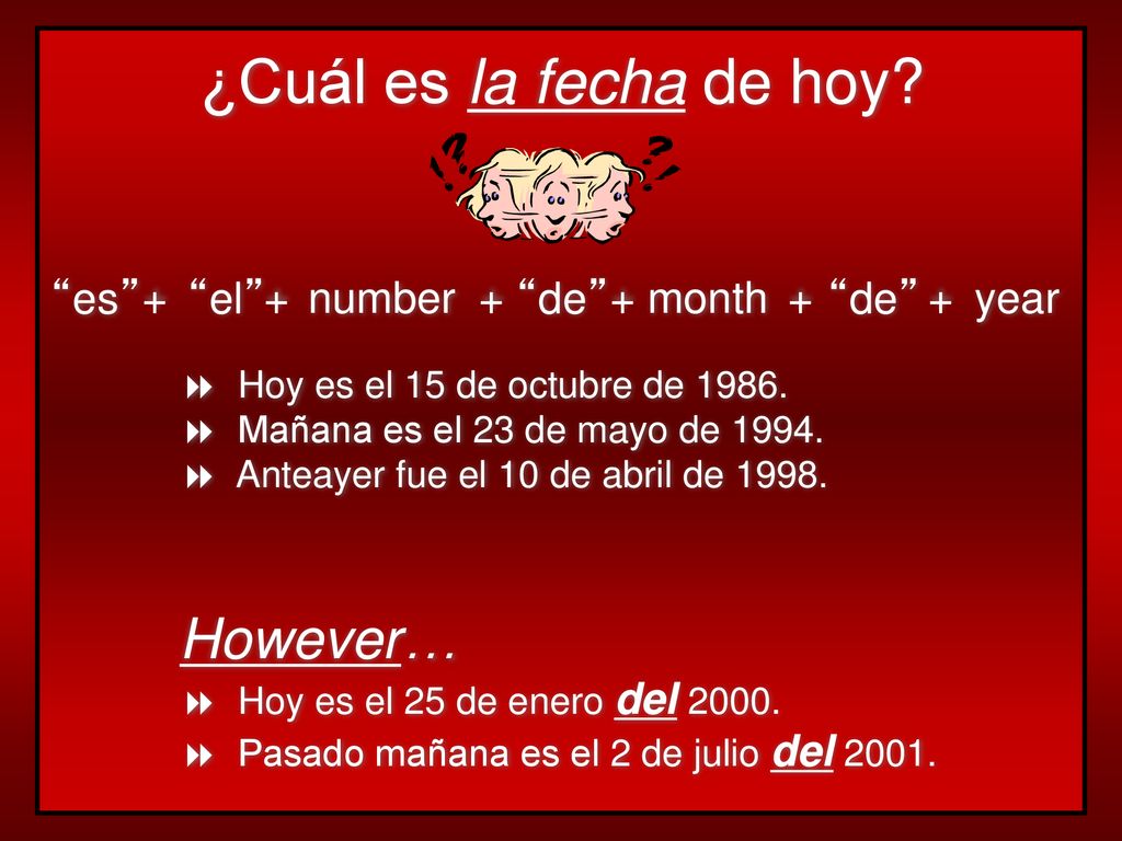 ¿Cuál es la fecha de hoy However… es + el + number + de + month