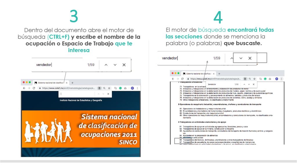 3 4. Dentro del documento abre el motor de búsqueda (CTRL+F) y escribe el nombre de la ocupación o Espacio de Trabajo que te interesa.