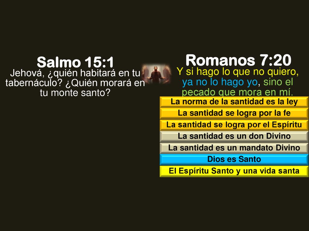 Romanos 7:20 Salmo 15:1. Jehová, ¿quién habitará en tu tabernáculo ¿Quién morará en tu monte santo