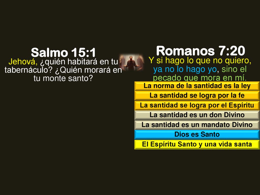 Romanos 7:20 Salmo 15:1. Jehová, ¿quién habitará en tu tabernáculo ¿Quién morará en tu monte santo