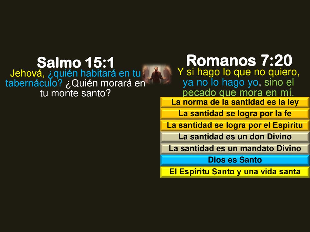 Romanos 7:20 Salmo 15:1. Jehová, ¿quién habitará en tu tabernáculo ¿Quién morará en tu monte santo