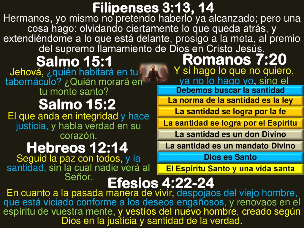 Romanos 7:20 Salmo 15:1 Salmo 15:2 Hebreos 12:14 Efesios 4:22-24