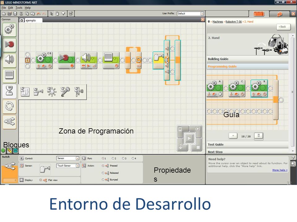 Guía Zona de Programación Bloques Propiedades Entorno de Desarrollo