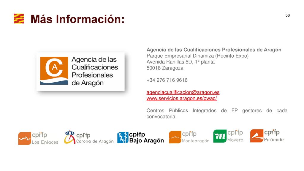 Más Información: Agencia de las Cualificaciones Profesionales de Aragón. Parque Empresarial Dinamiza (Recinto Expo)