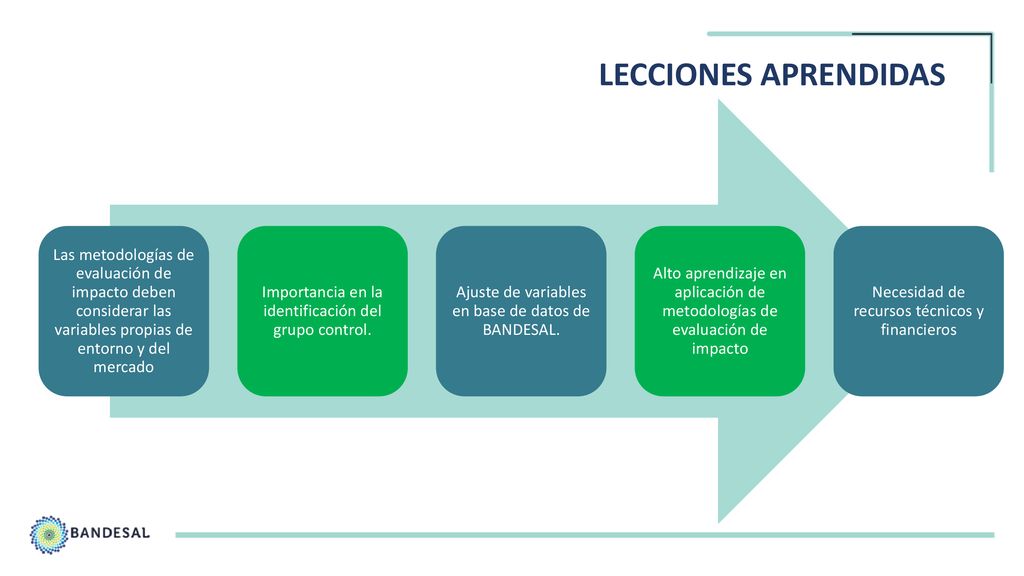 LECCIONES APRENDIDAS Las metodologías de evaluación de impacto deben considerar las variables propias de entorno y del mercado.