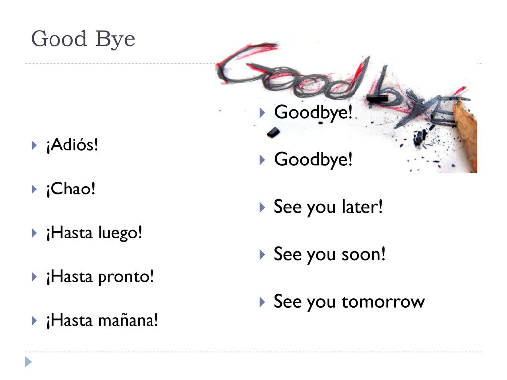Good Bye Goodbye! See you later! See you soon! See you tomorrow