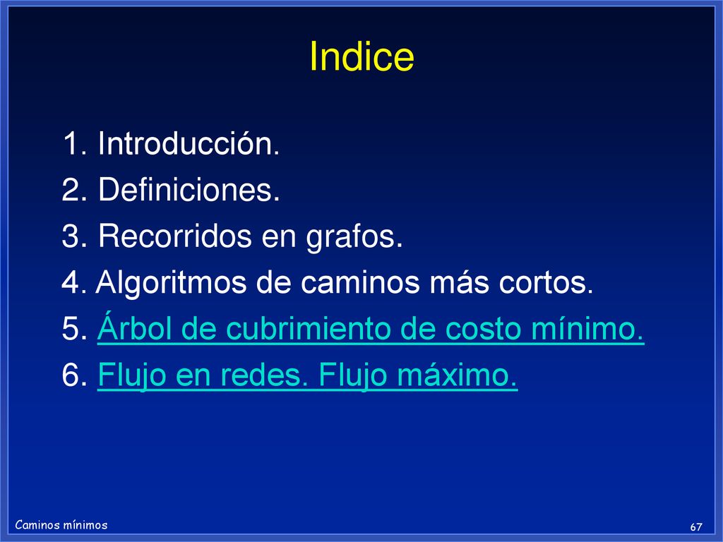 Indice 1. Introducción. 2. Definiciones. 3. Recorridos en grafos.