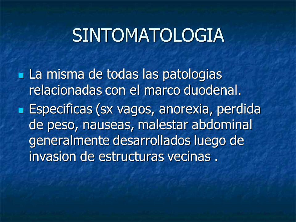 SINTOMATOLOGIA La misma de todas las patologias relacionadas con el marco duodenal.