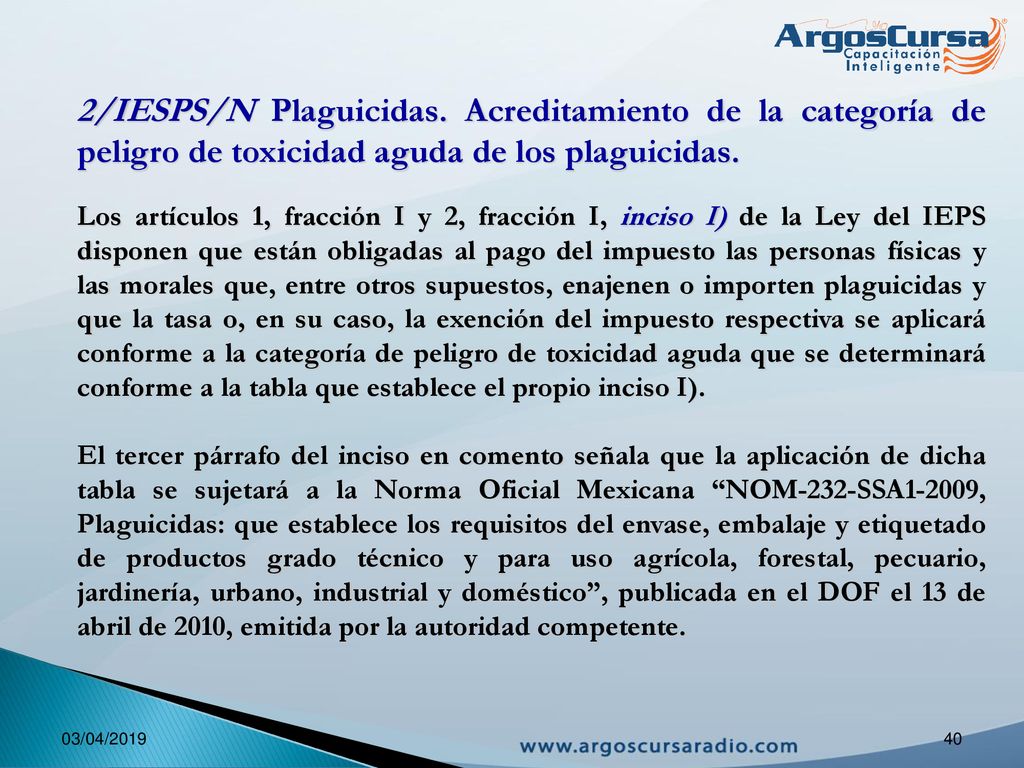 2/IESPS/N Plaguicidas. Acreditamiento de la categoría de peligro de toxicidad aguda de los plaguicidas.