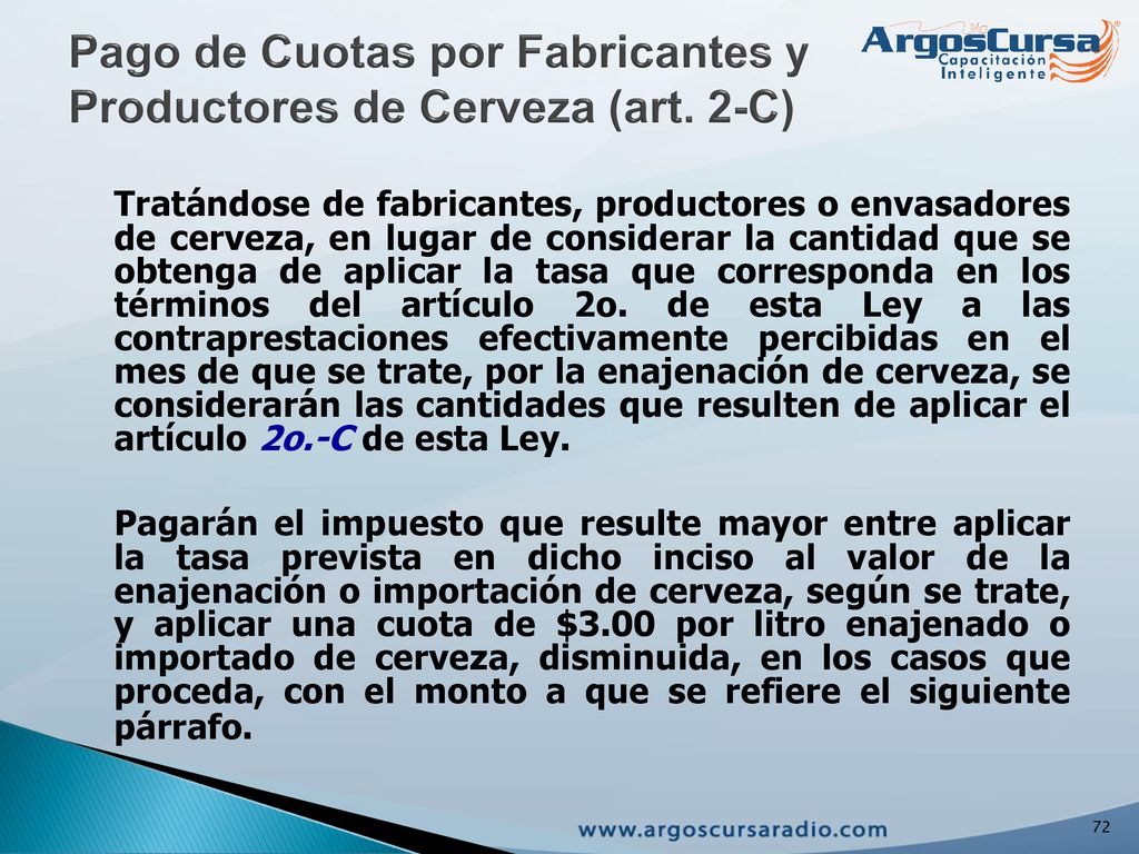 Pago de Cuotas por Fabricantes y Productores de Cerveza (art. 2-C)