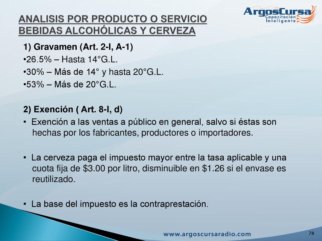 ANALISIS POR PRODUCTO O SERVICIO BEBIDAS ALCOHÓLICAS Y CERVEZA