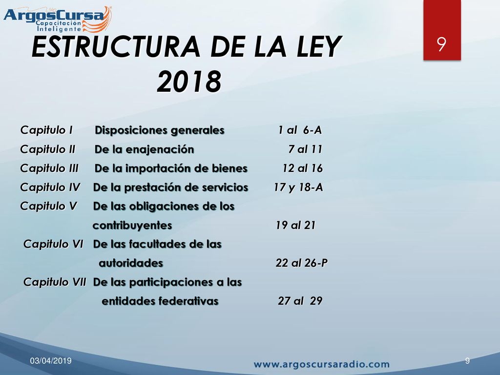 ESTRUCTURA DE LA LEY 2018 Capitulo I Disposiciones generales 1 al 6-A