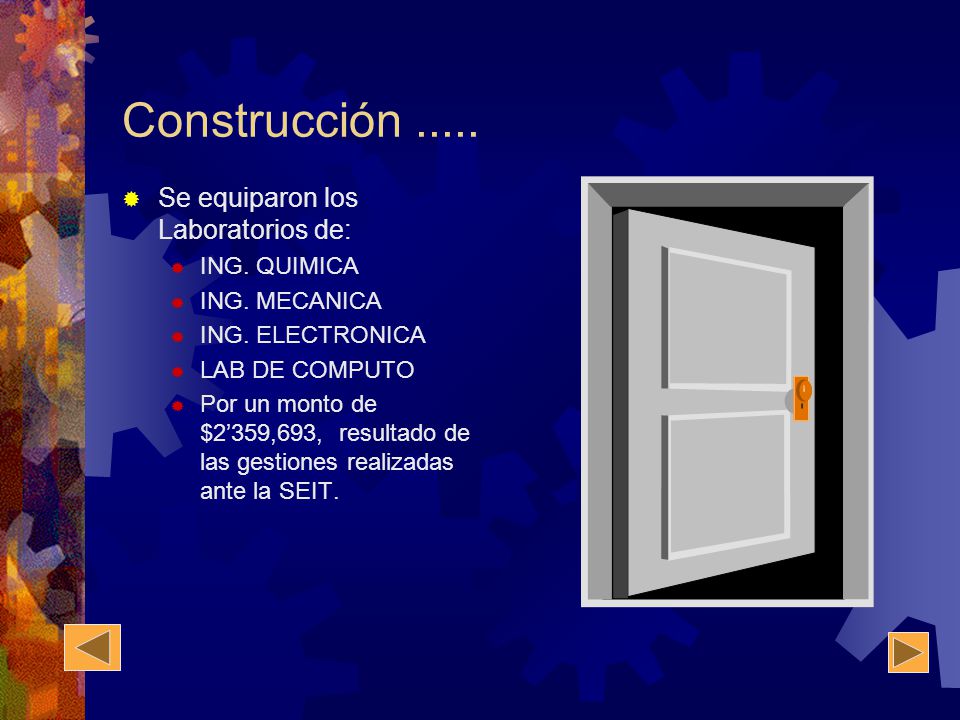 Construcción Se equiparon los Laboratorios de: ING. QUIMICA