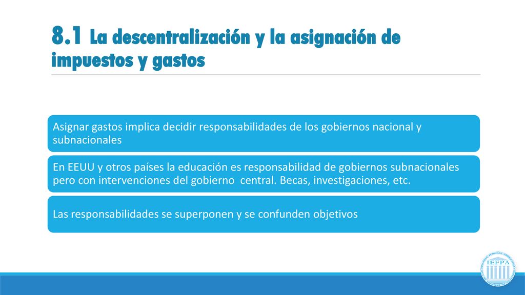 8.1 La descentralización y la asignación de impuestos y gastos