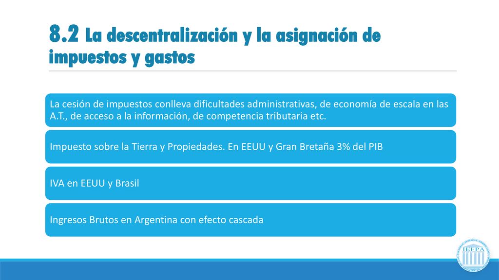 8.2 La descentralización y la asignación de impuestos y gastos