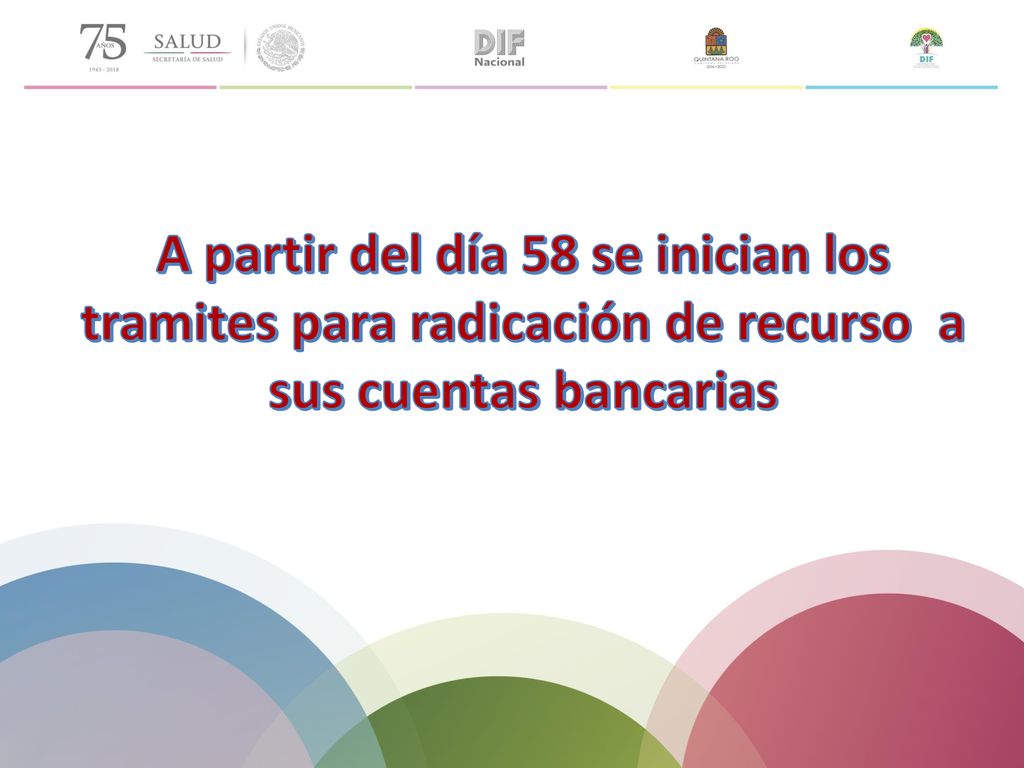 A partir del día 58 se inician los tramites para radicación de recurso a sus cuentas bancarias