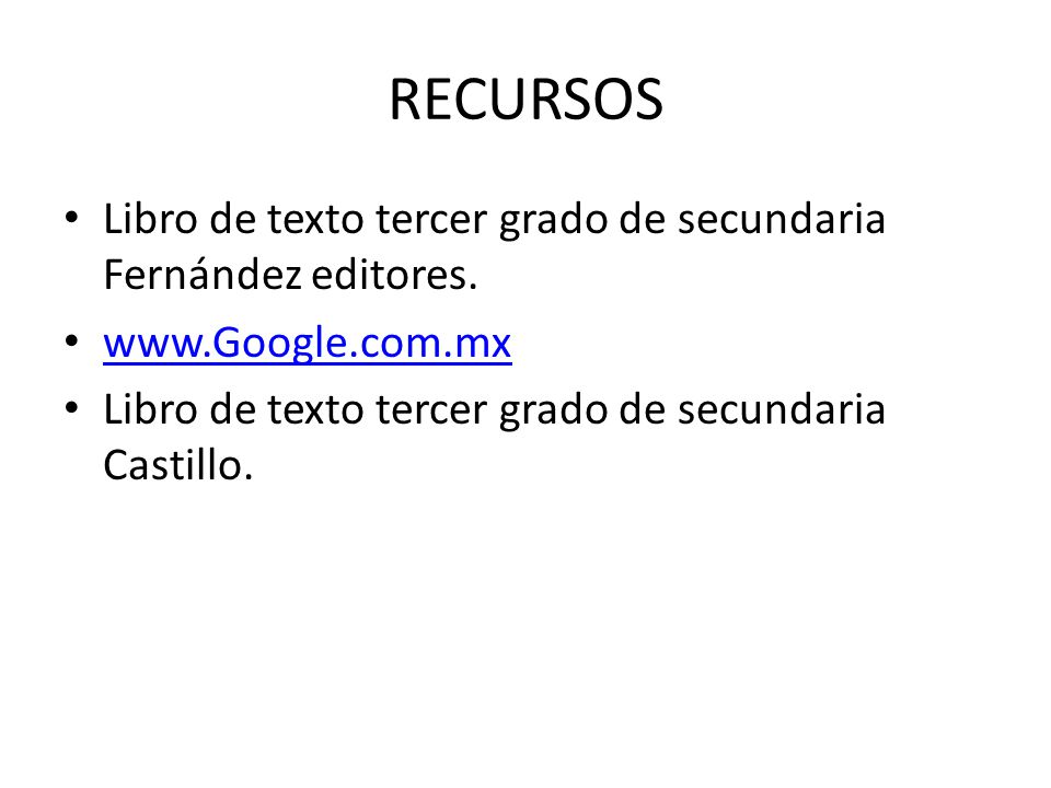 RECURSOS Libro de texto tercer grado de secundaria Fernández editores.
