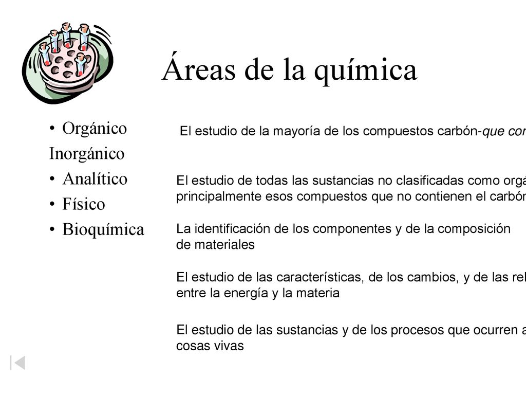 Áreas de la química Orgánico Inorgánico Analítico Físico Bioquímica