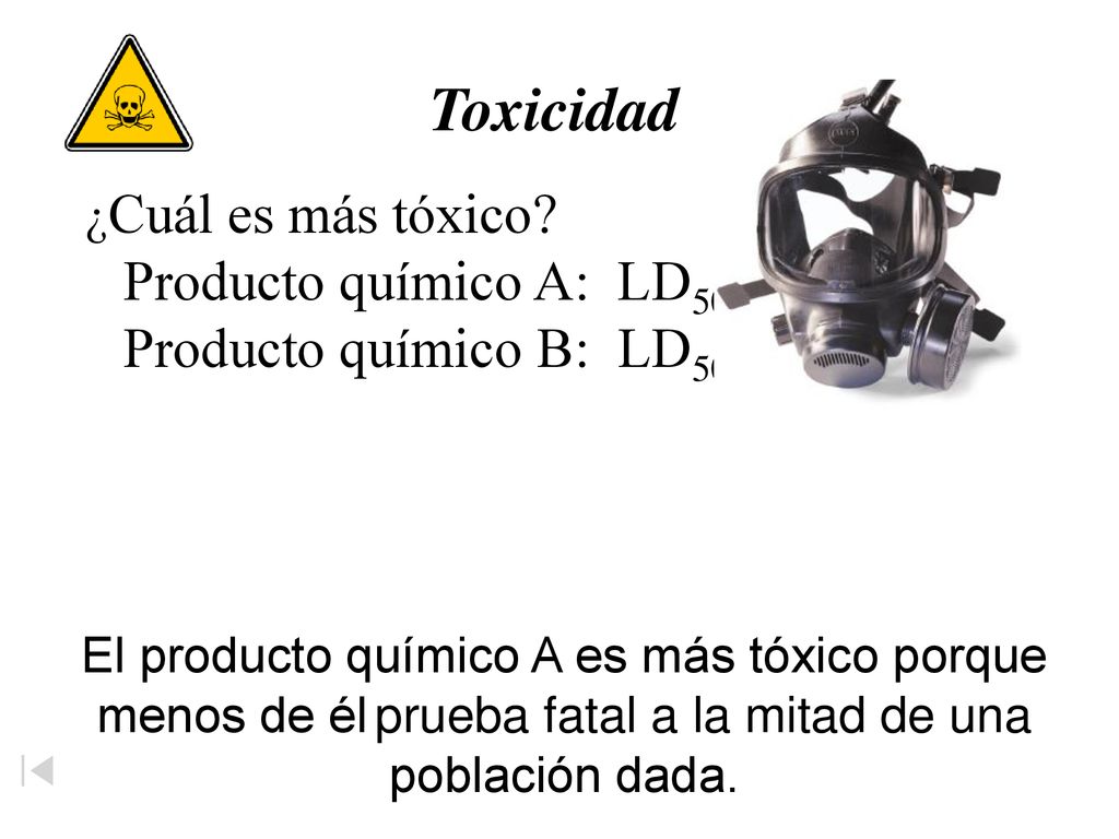 Toxicidad ¿Cuál es más tóxico Producto químico A: LD50 = 3.2 mg/kg