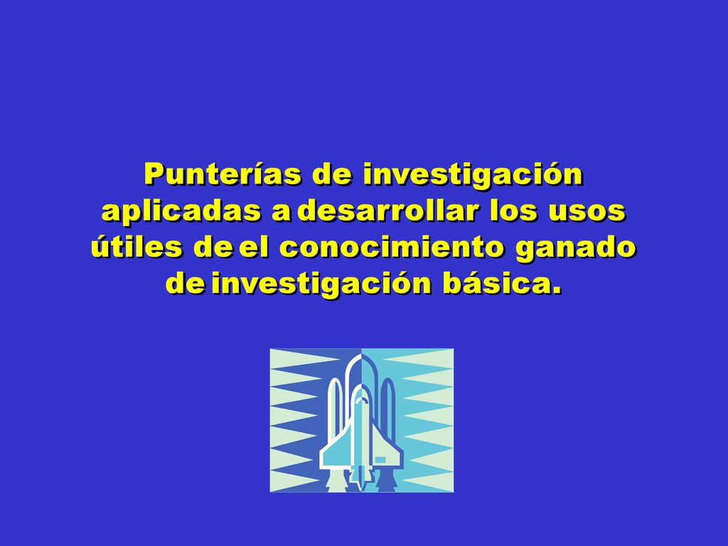 Punterías de investigación aplicadas a desarrollar los usos útiles de el conocimiento ganado de investigación básica.