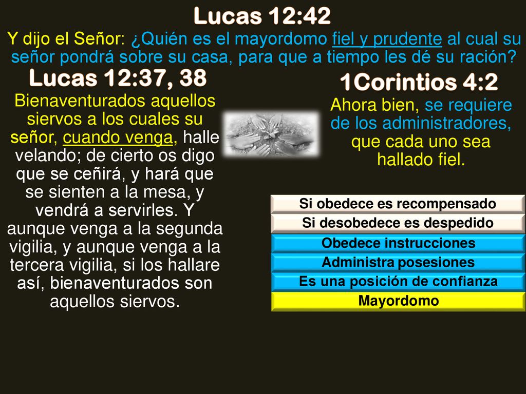 Lucas 12:42 Lucas 12:37, 38 1Corintios 4:2