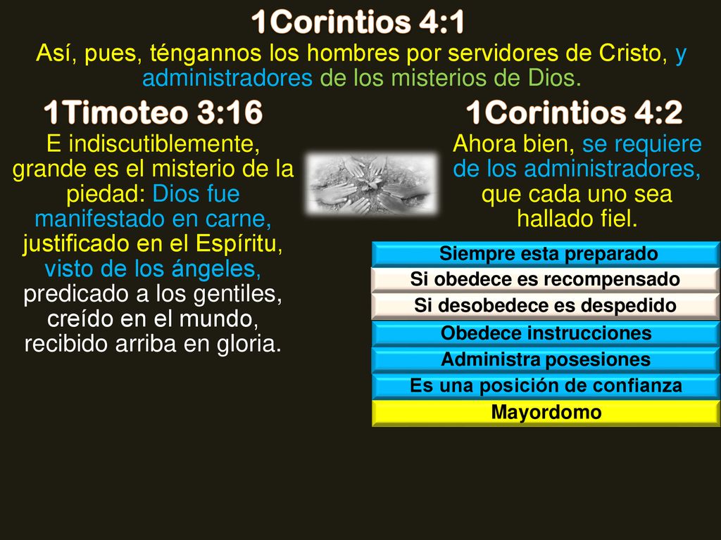 1Corintios 4:1 1Timoteo 3:16 1Corintios 4:2