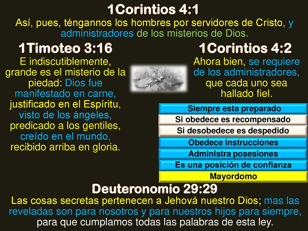 1Corintios 4:1 1Timoteo 3:16 1Corintios 4:2