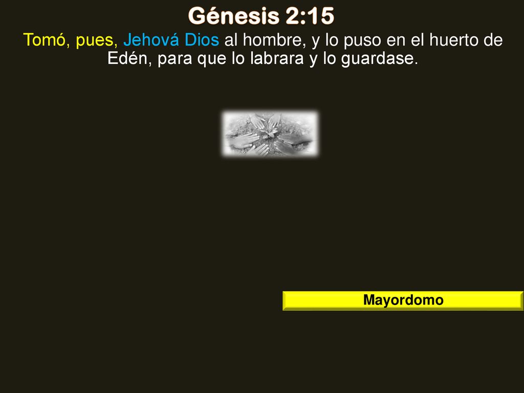 Génesis 2:15 Tomó, pues, Jehová Dios al hombre, y lo puso en el huerto de Edén, para que lo labrara y lo guardase.