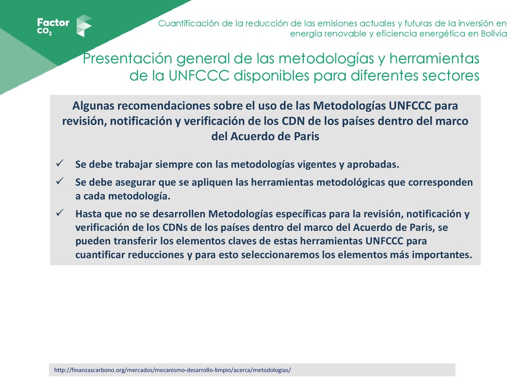 Presentación general de las metodologías y herramientas de la UNFCCC disponibles para diferentes sectores