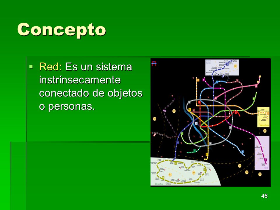 Concepto Red: Es un sistema instrínsecamente conectado de objetos o personas.