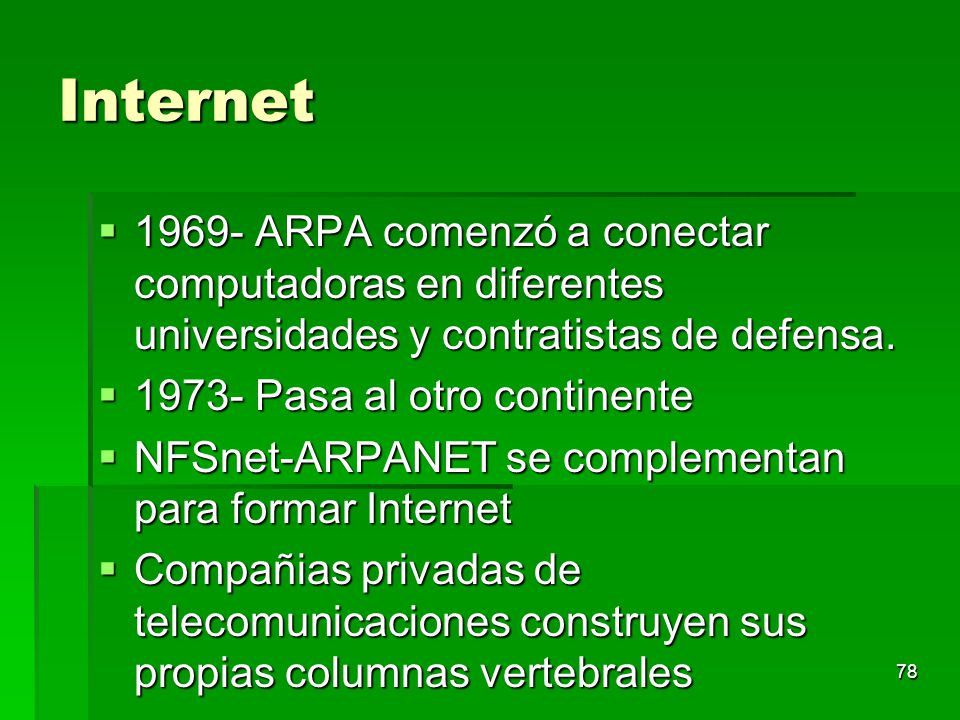 Internet ARPA comenzó a conectar computadoras en diferentes universidades y contratistas de defensa.