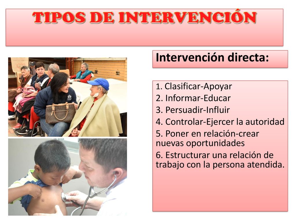 TIPOS DE INTERVENCIÓN Intervención directa: 2. Informar-Educar