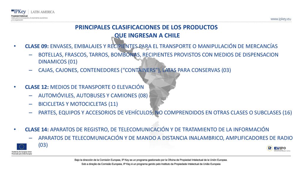 PRINCIPALES CLASIFICACIONES DE LOS PRODUCTOS QUE INGRESAN A CHILE