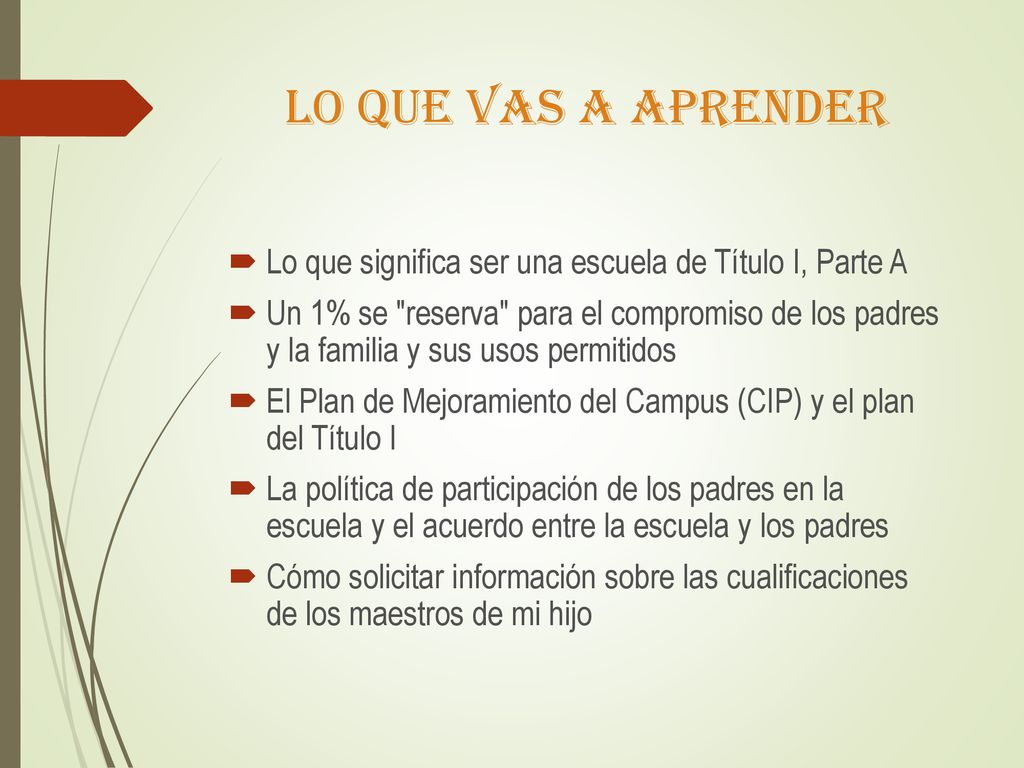 Lo que vas a aprender Lo que significa ser una escuela de Título I, Parte A.
