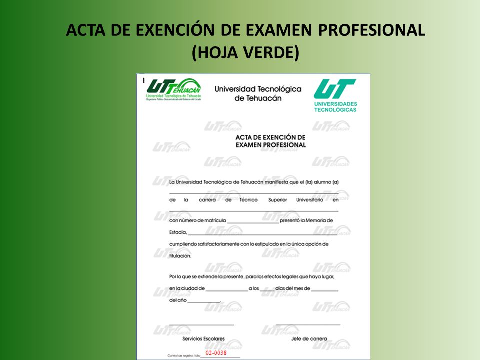 ACTA DE EXENCIÓN DE EXAMEN PROFESIONAL