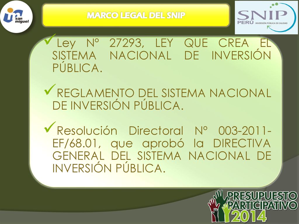 Ley Nº 27293, LEY QUE CREA EL SISTEMA NACIONAL DE INVERSIÓN PÚBLICA.