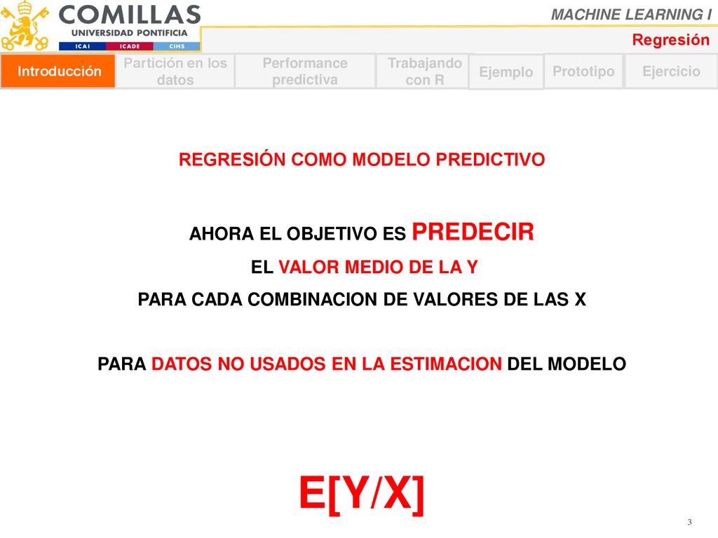 E[Y/X] REGRESIÓN COMO MODELO PREDICTIVO AHORA EL OBJETIVO ES PREDECIR