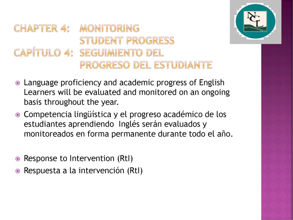Chapter 4:. Monitoring. Student Progress Capítulo 4:. Seguimiento del