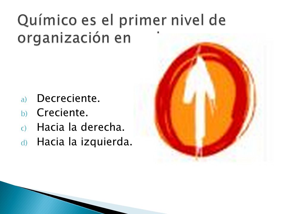 Químico es el primer nivel de organización en orden….