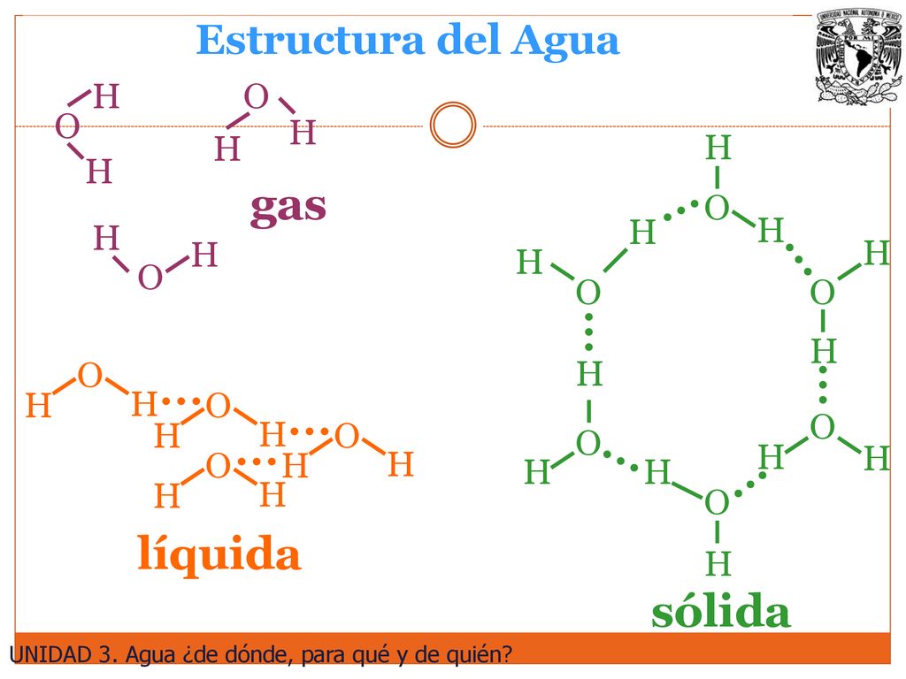 gas líquida sólida Estructura del Agua H O H O O H