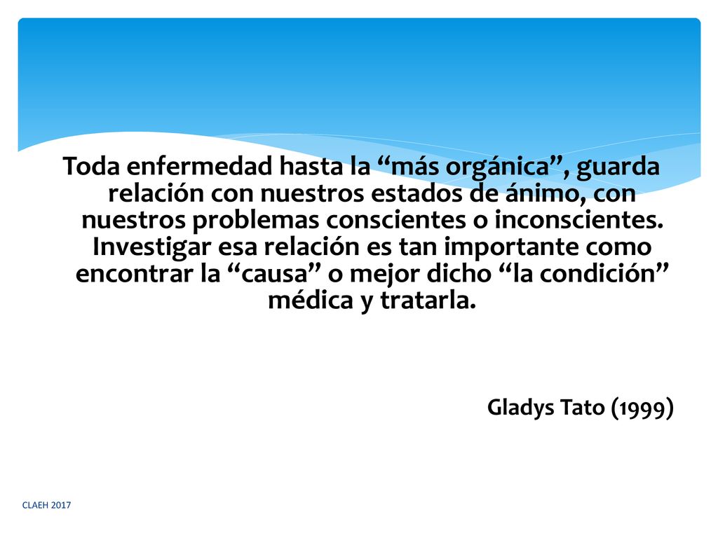 Toda enfermedad hasta la más orgánica , guarda relación con nuestros estados de ánimo, con nuestros problemas conscientes o inconscientes. Investigar esa relación es tan importante como encontrar la causa o mejor dicho la condición médica y tratarla.