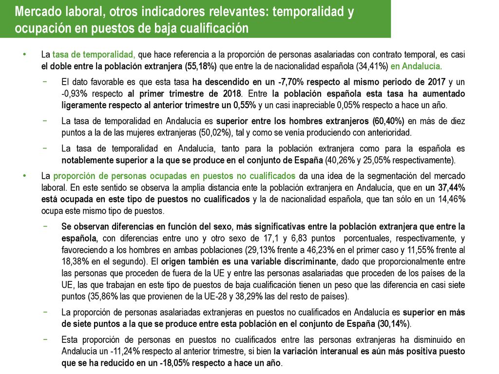 Mercado laboral, otros indicadores relevantes: temporalidad y ocupación en puestos de baja cualificación
