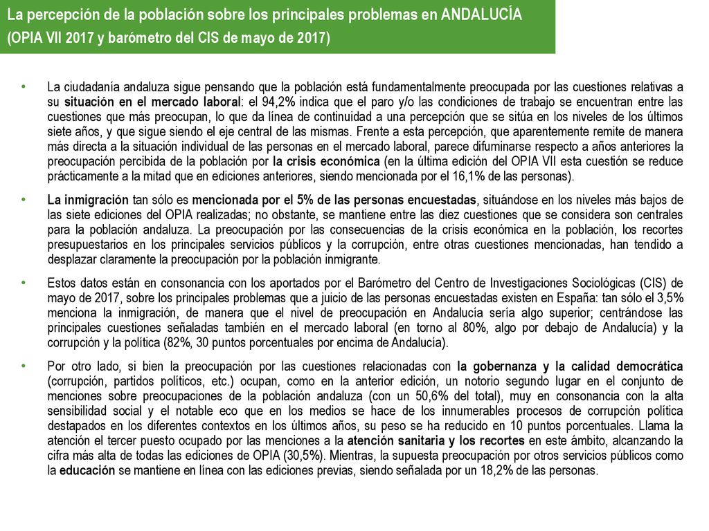 La percepción de la población sobre los principales problemas en ANDALUCÍA