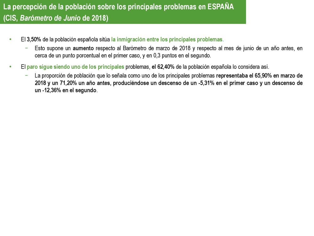La percepción de la población sobre los principales problemas en ESPAÑA (CIS, Barómetro de Junio de 2018)
