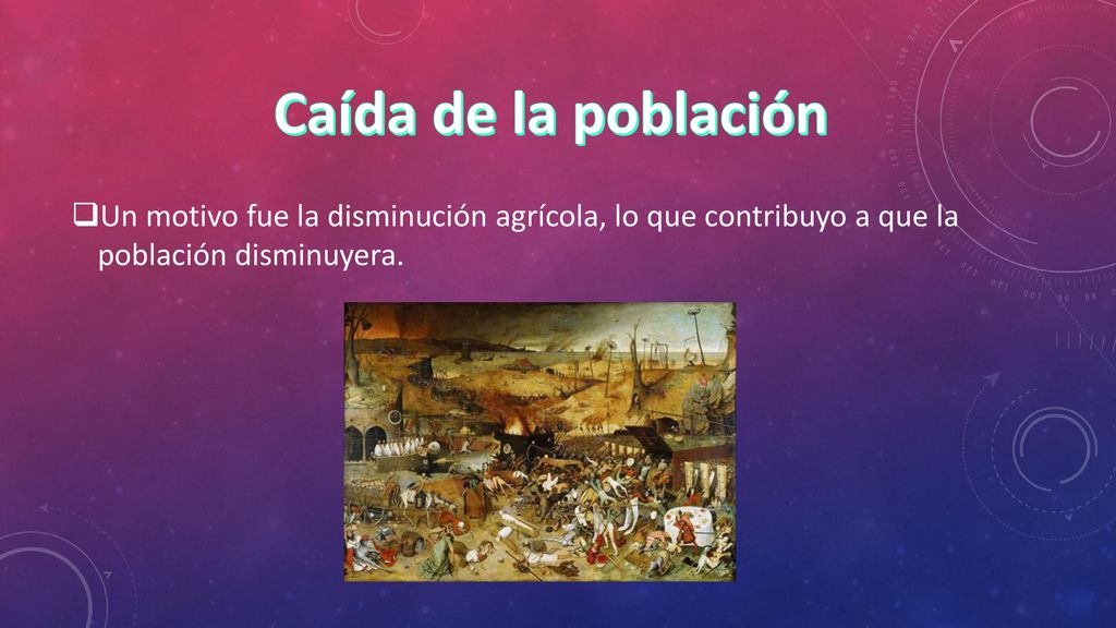 Caída de la población Un motivo fue la disminución agrícola, lo que contribuyo a que la población disminuyera.