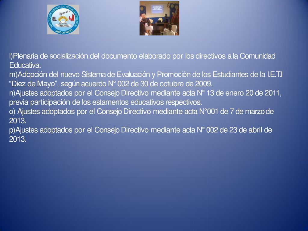 Plenaria de socialización del documento elaborado por los directivos a la Comunidad